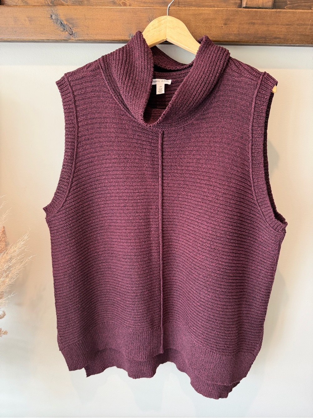 Tribal Sleeveless Cowl Neck Sweater Vest - Burgundy